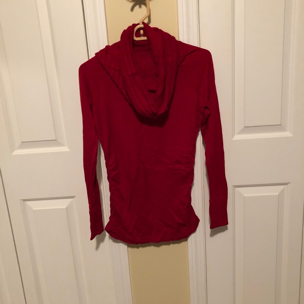Red cowl neck sweater